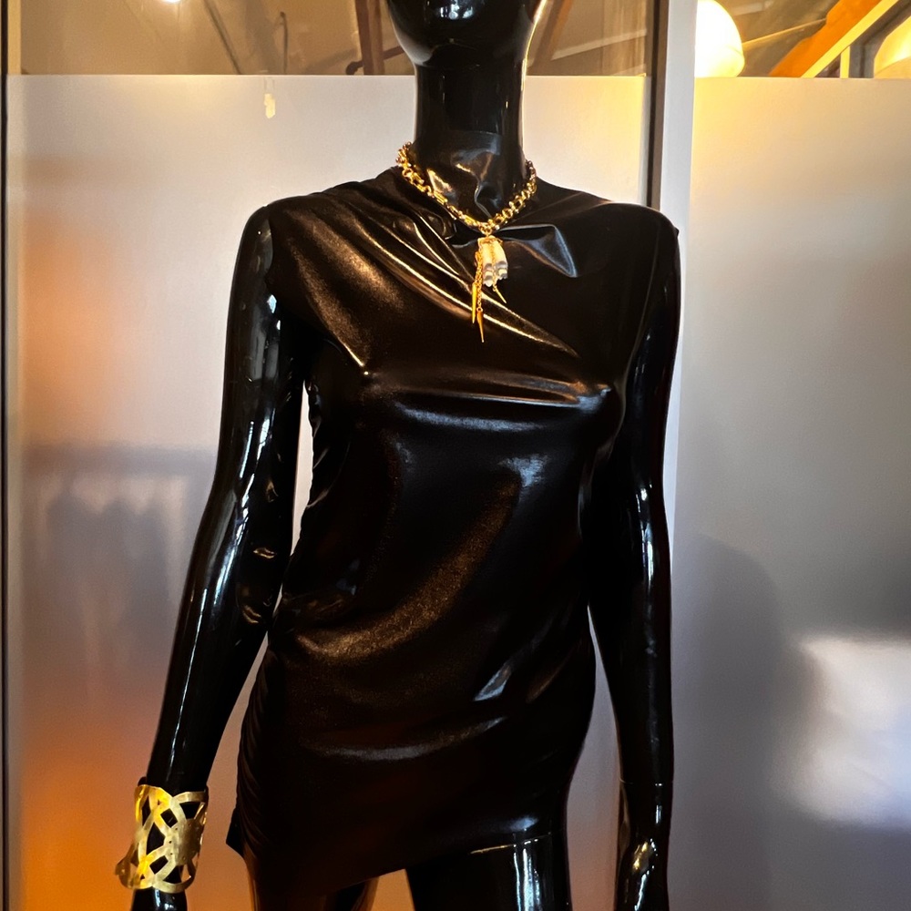 SIEMPRE Faux Leather Sleeveless Top
